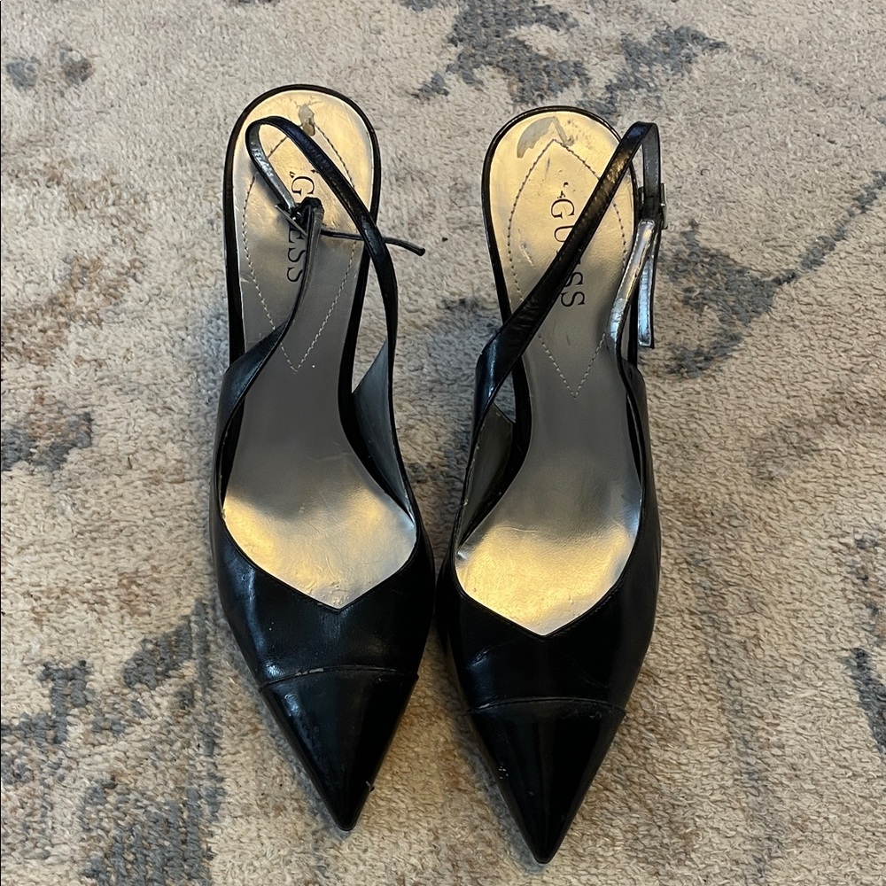 Guess Black Pointed Slingback Heels